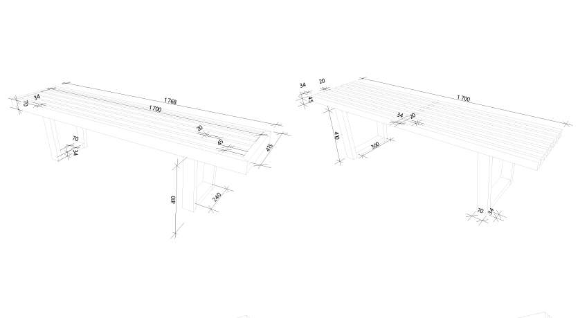 Benk av lekter i MøreRoyal tegninger