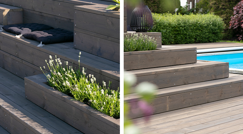 Trapp med innfelt blomsterbed