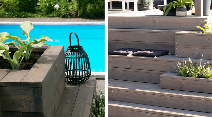 Trapp med innfelt blomsterbed