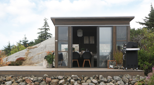 Hagestue fra Talgø PlusConcept med skyvedører. MøreRoyal grå.