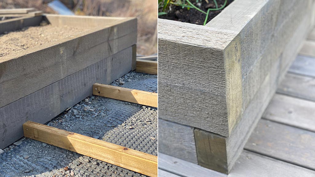 Grønnsakshage: Grønnsakskasser laget av sviller i MøreRoyal grå